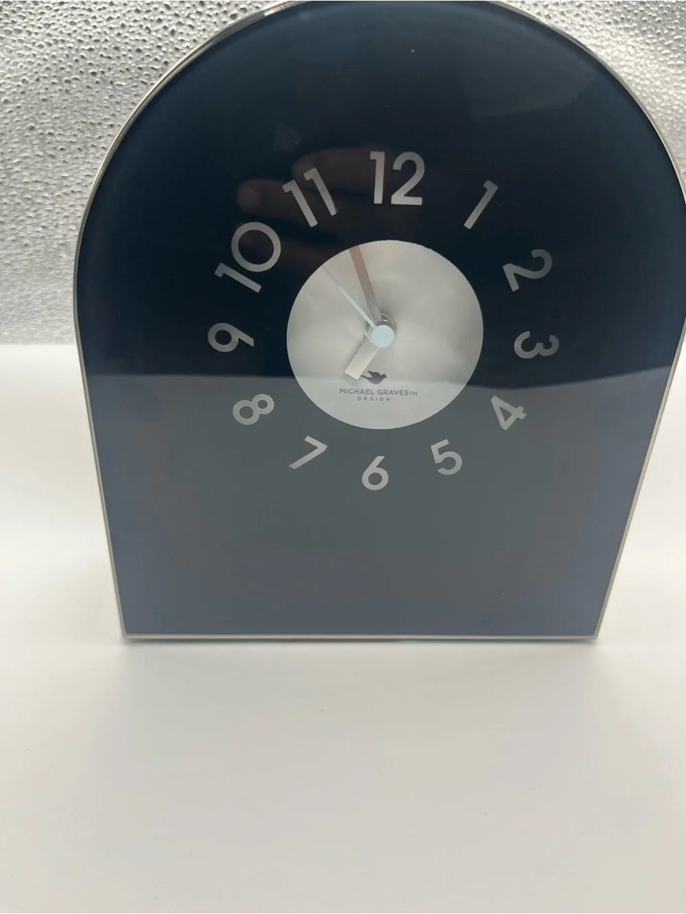 Michael Graves Design Modern Mantel Clock Black Glass Stainless Steel Quartz